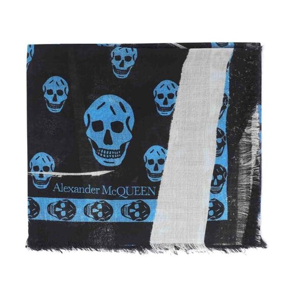 Alexander McQueen Skull Scarf Black & Blue 100% Wool - NWT - Picture 4 of 4
